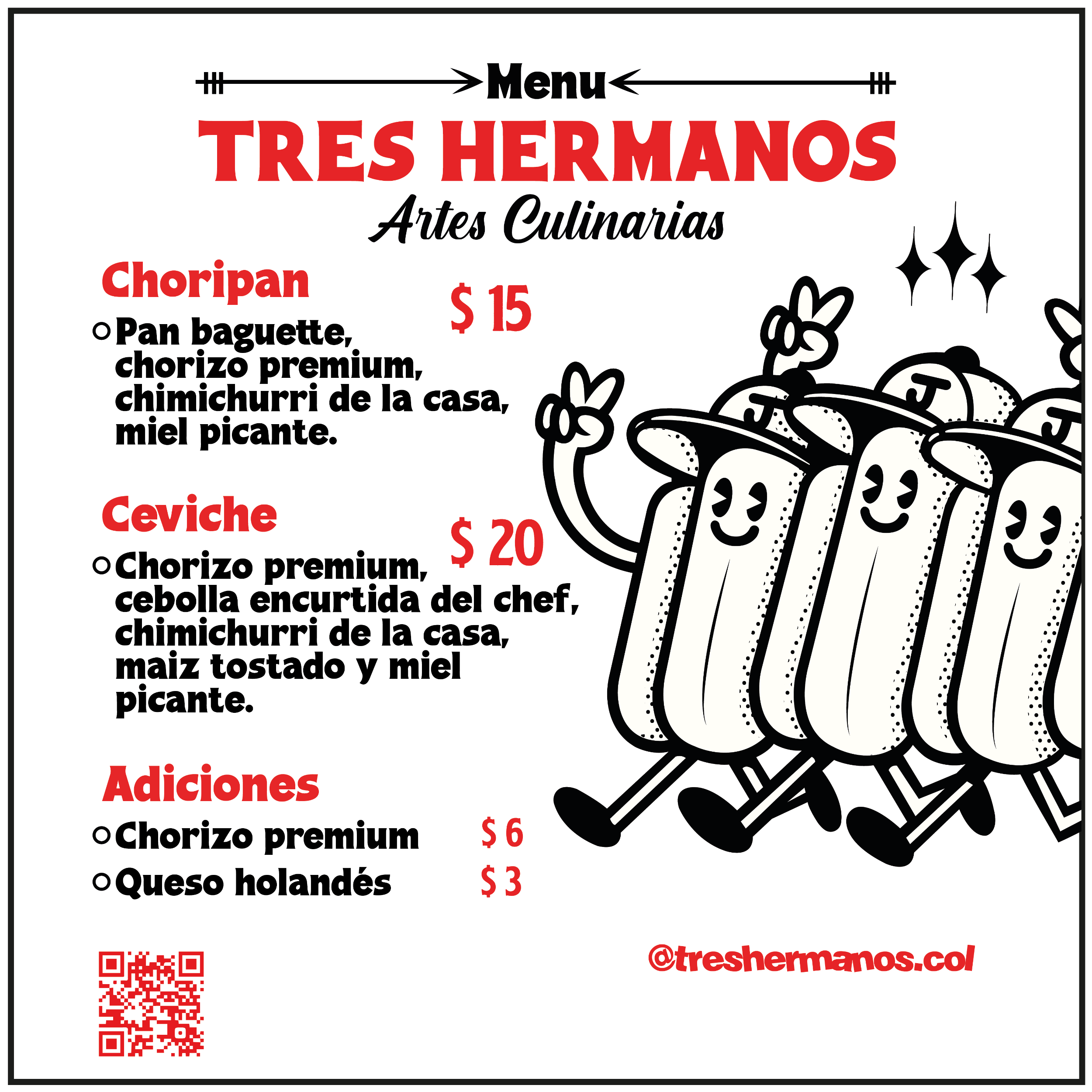 menu tres hermanos choripanes cali